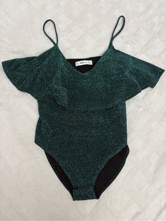 Zara Tops - ZARA Teal Shimmer Ruffle Strap Bodysuit